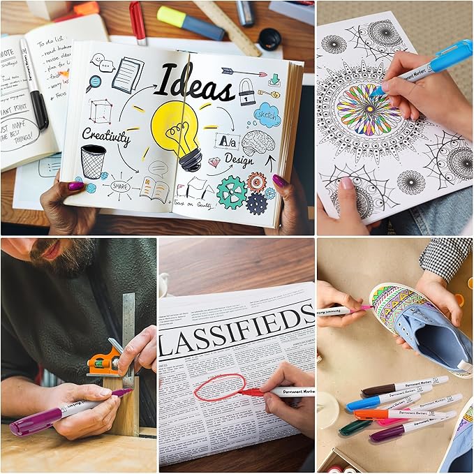 Aodaer 144 Pack Permanent Markers 3mm Fine Point Markers, Waterproof Colored Pens, Quick-drying, Smooth Writing Markers for Home Office School Supplies, Works on Wood, Plastic, Metal