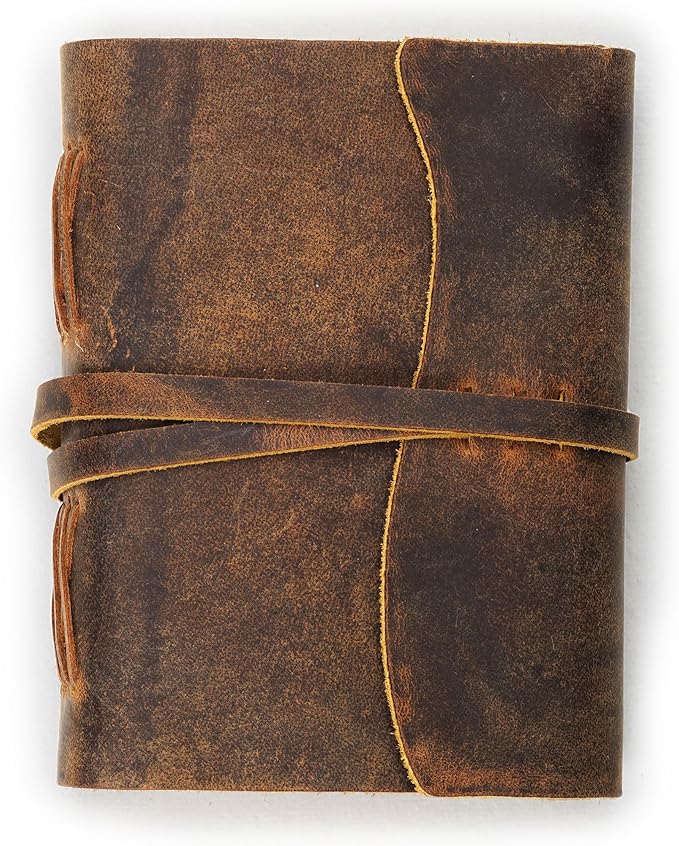 LEATHER VILLAGE Leather Bound Journal - Rustic Brown, 7"X5", 220 Pages - Vintage Blank Paper Diary for Writing, Drawing, Sketchbook, and Travel Notebook - Ideal for Women and Men