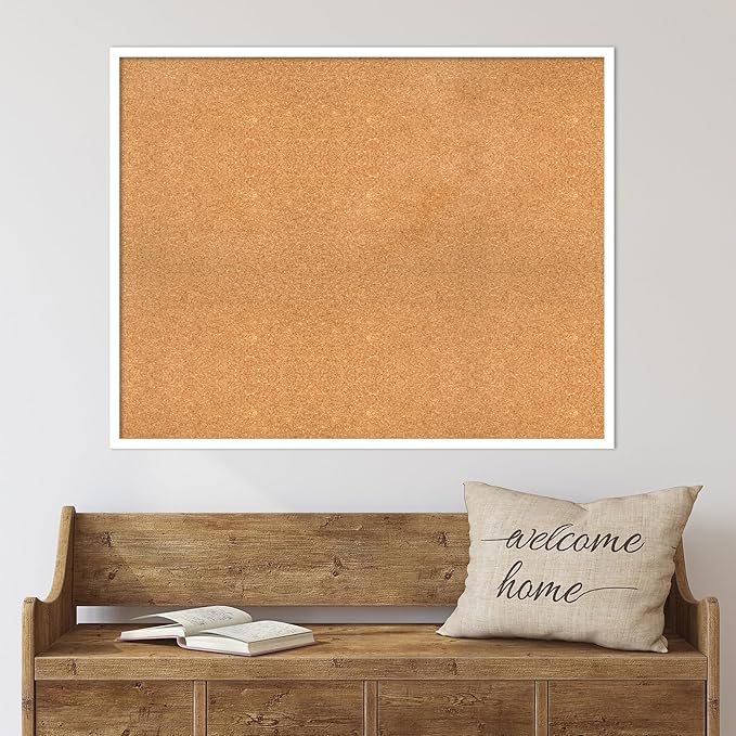 Amanti Art Natural Cork Board for Wall, 31x39 Vision Board with White Frame, X-Large Corkboard Office Decor for Home Organization, Modern Corkboard Pinboard to Display Items for Home Organization in