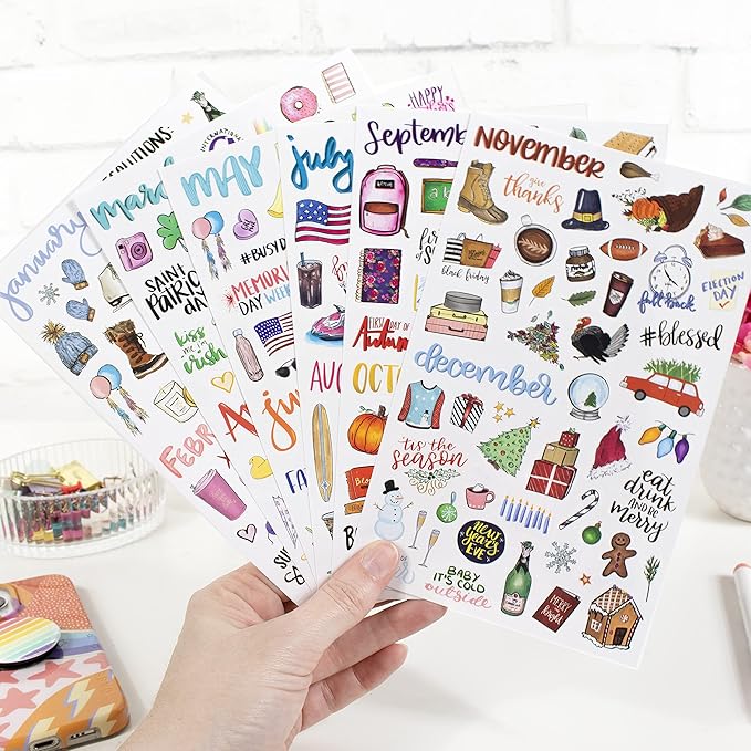 bloom daily planners Holiday Seasonal Planner Sticker Sheets - Vintage Seasonal Sticker Pack - Over 310 Stickers Per Pack!