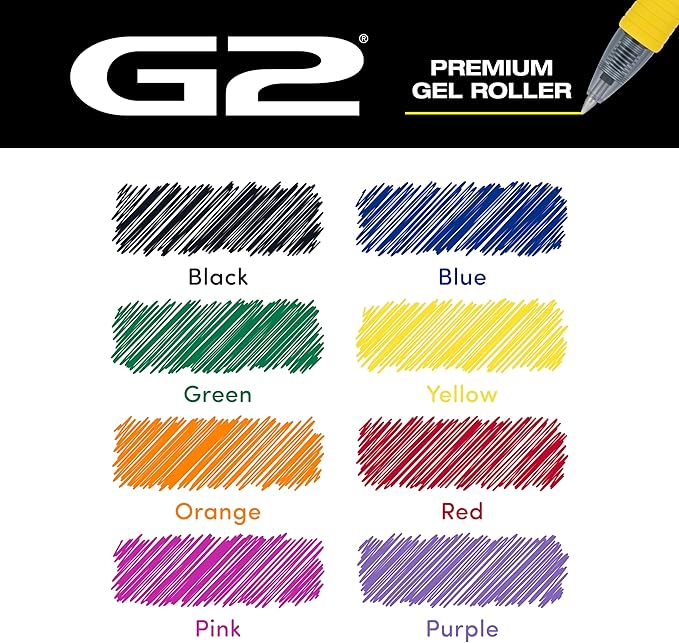 PILOT, G2 Premium Gel Roller Pens, G2 Rainbow Colors Pack, 8 Pack Pouch, Fine Point 0.7 mm, Assorted