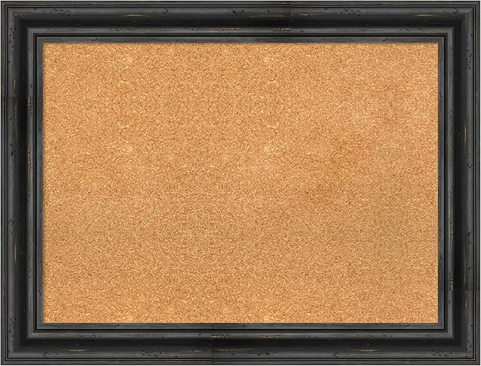 Amanti Art Natural Cork Board for Wall, 25x33 Vision Board with Black Wood Frame, Medium Corkboard Office Decor for Home Organization, Rustic Farmhouse Corkboard Pinboard to display items for home