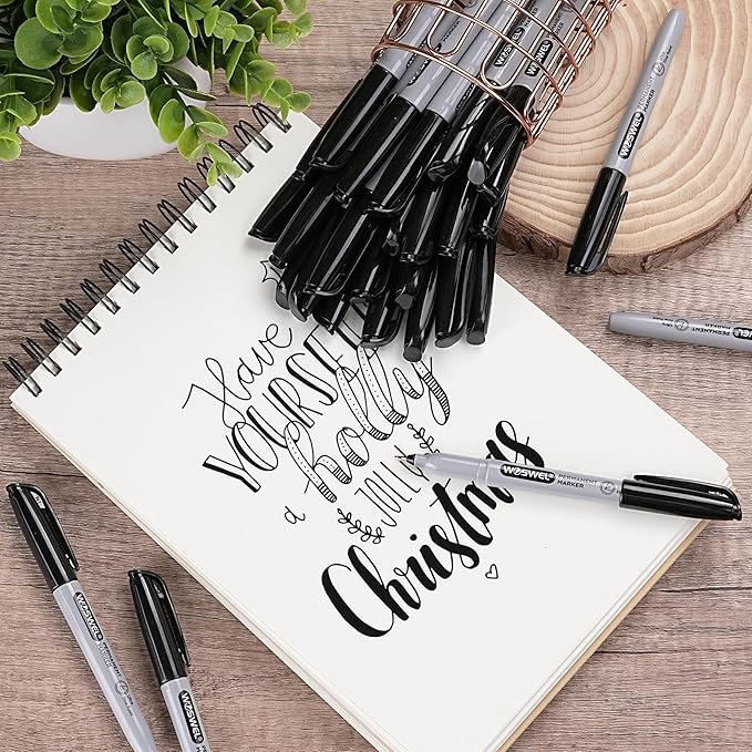 Ultra Fine Permanent Marker Bulk,24 Pack Ultra Fine Point Black Permanent Marker set, Felt Tip Pens Works on Plastic, Wood, Stone, Metal and Glass for Doodling, Marking