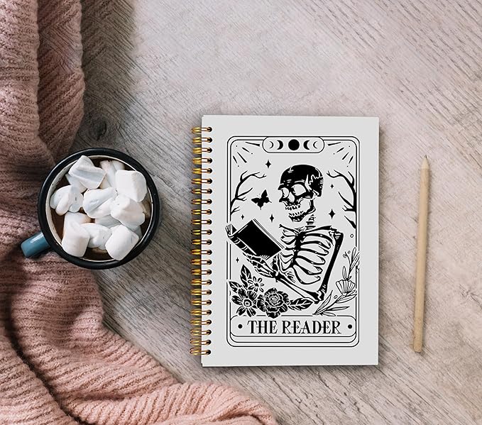 The Reader Tarot Journal Notebook - Book Lovers Readers Gifts, Bookworm Gifts, Gothic Skeleton Notebook Journal, Goth Gifts for Women, Gothic Office Supplies, Spiral Notebook 5.5x8.3