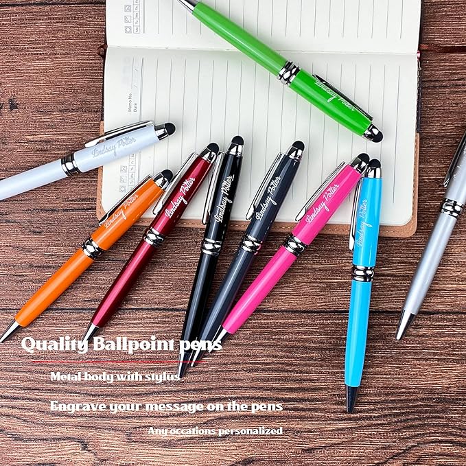 Ancolo Custom Luxury Office BallPens with Stylus Tip Medium Point - Nice writing Pens - Engraved with Your Name Slogan, Perfect for Men and Women Girls boys 10 Pens/Box
