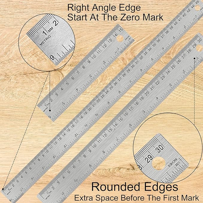 Metal Ruler 6 Inch:[2 Pieces 6 Inch] Non-Slip Cork Backing Rulers with Inch and Centimeters Prevent Ink Leakage:for School Office Drawing Engineering