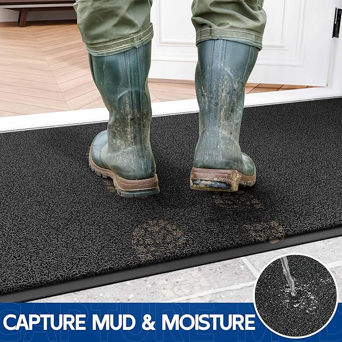 Sturdy Front Door Mat, 48" x 24" Heavy Duty Indoor Outdoor Doormat for Entryway, Fade Resistant, Waterproof Low Profile Entry Mat, Non Slip Welcome Mat for Outside Entrance, Patio, Home