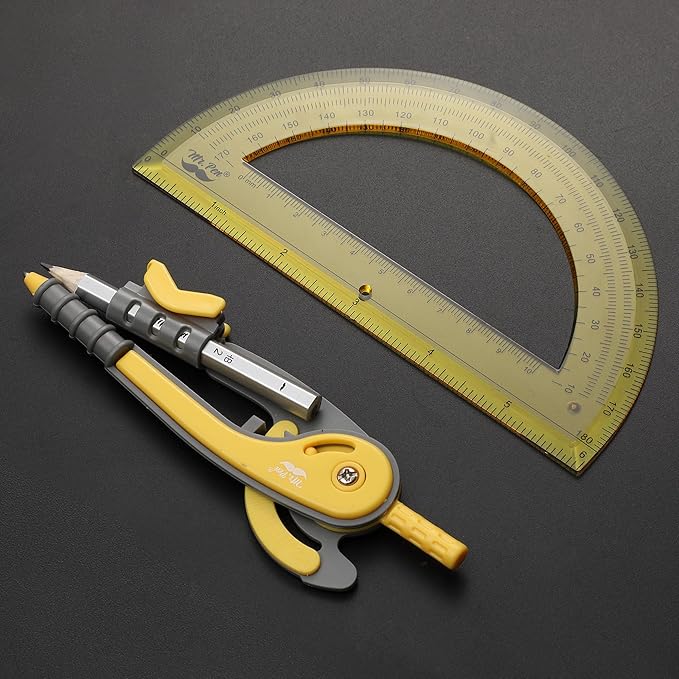 Mr. Pen- Compass and Protractor Set, Yellow, Compass Geometry Tool, Protractor and Compass Set, Compass Drawing Tool, Drawing Compass, Geometry Compass, Math Compass for Geometry