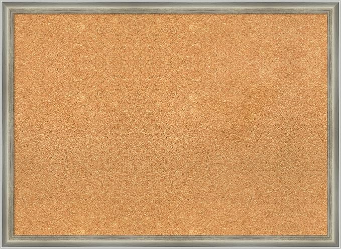 Amanti Art Natural Cork Board for Wall, 22x30 Vision Board with Silver Wood Frame, Medium Corkboard Office Decor for Home Organization, Casual Corkboard Pinboard to display items for home organization