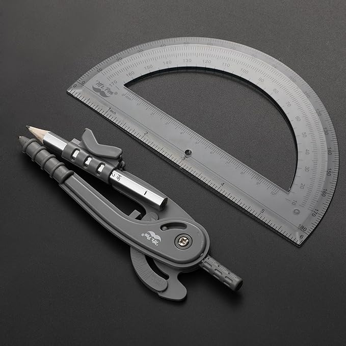 Mr. Pen- Compass and Protractor Set, Shuttle Grey, Compass Geometry Tool, Protractor and Compass Set, Compass Drawing Tool, Drawing Compass, Geometry Compass, Back to School Supplies