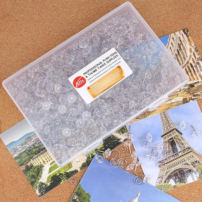 Push Pins 400-count Flat Clear Thumb Tacks Steel Point and Plastic Head for Corkboard and Wooden Photo Wall