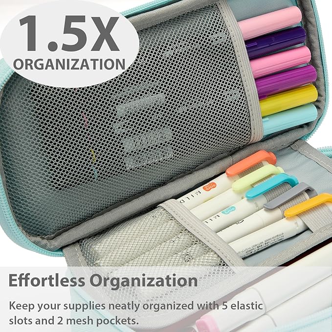 Pencil Case Pouch Box Bag School Supplies Girls Boys Kids, Cute Preppy Stuff Large Big Capacity Aesthetic Pen Organizer, Back to College Stationary, Powder Blue, Classic Stlye, 1800ml