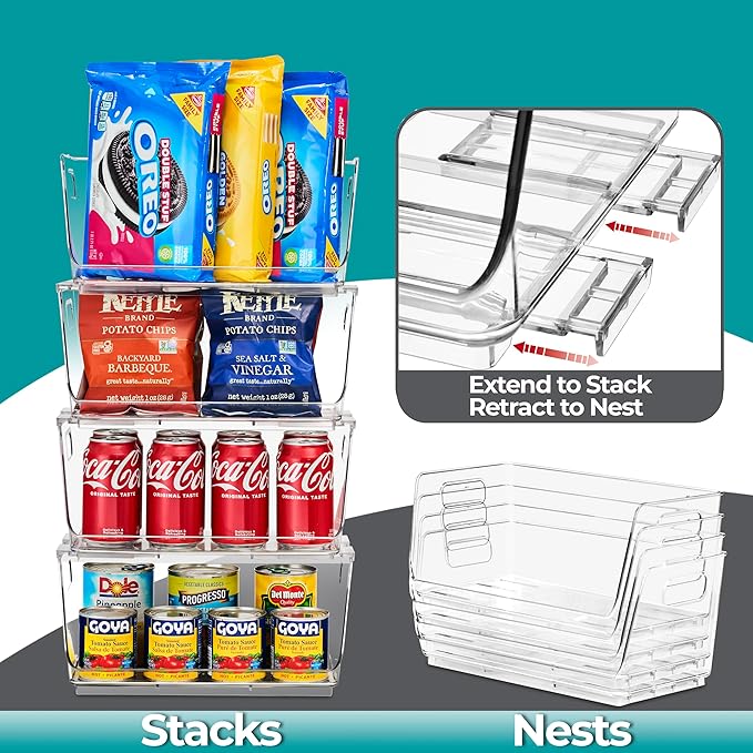 Sorbus Stackable Storage Bins Open Front - Clear Stackable Storage Bins - Pantry Bins for Storage and Organization - Acrylic Stackable Bins for Kitchen - Clear Pantry Organizer Bins (Small 2 Pack)