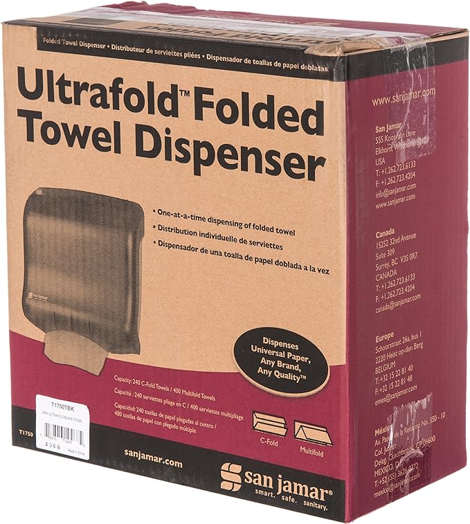 San Jamar Classic UltraFold Towel Dispenser for 400 Multifold/240 C-Fold Towels, Plastic, 11.5 x 6 Inches, Black