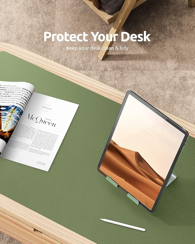 YSAGi Leather Desk Protector, Office Mat, Large Mouse Mat, Non-Slip PU Leather Blotter, Laptop Desk Pad, Waterproof Writing Pad for Office and Home (Green, 23.6" x 13.8")