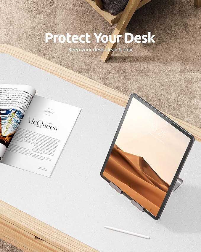 YSAGi Leather Desk Protector, Office Mat, Large Mouse Mat, Non-Slip PU Leather Blotter, Laptop Desk, Waterproof Writing Pad for Office and Home (White, 31.5" x 15.8")