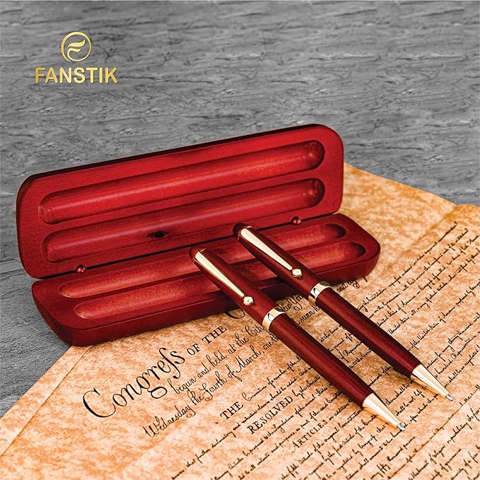 Customized Cherrywood Double Ballpoint Pen Set with Name (MADE IN USA), with Wooden Gift Box, Personalized Gift for Men and Women (BallPoint CherryWood Set)
