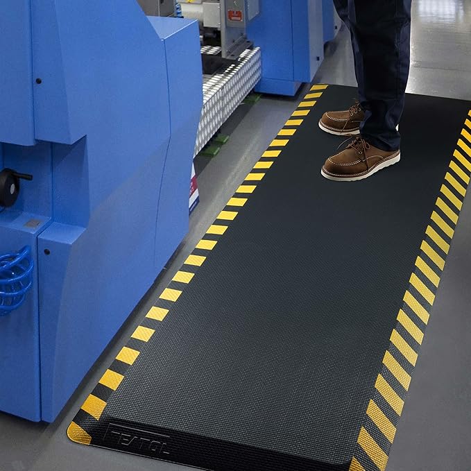 FEATOL Anti Fatigue Mat Industrial, Ergonomic Standing Floor Mat for Work for Stand, Black with Yellow Border Safety 24" x 36"-Support for Leg & Back Pain