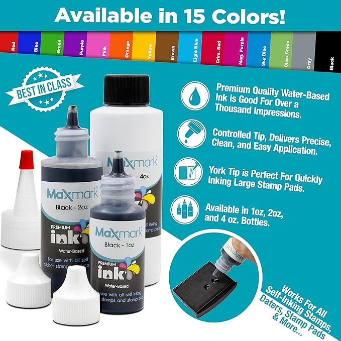 MaxMark Premium Refill Ink for self Inking Stamps and Stamp Pads, Orange Color - 1 oz.