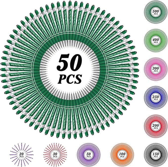 Max 500 Pcs Personalized Pens Bulk, Custom Pens with Free Engraving, Customized Stylus Tip Ballpoint Pen with Your Name Massage Text for School Office Business Graduation Anniversaries-50 Packs