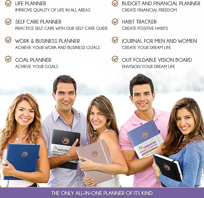 Life Planner - Undated Daily, Weekly & Monthly Planner with Budget Section | A 12 Month Journey to Increase Productivity & Happiness | Life Organizer & Gratitude Journal - Horizontal Format