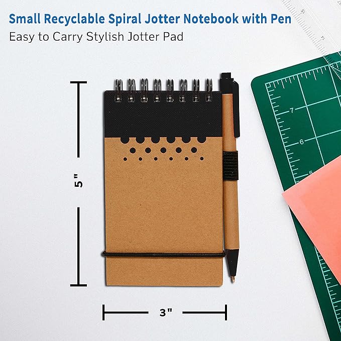 DISCOUNT PROMOS 10 Recyclable Spiral Small Notebooks Pack - 60 Lined Pages - Black