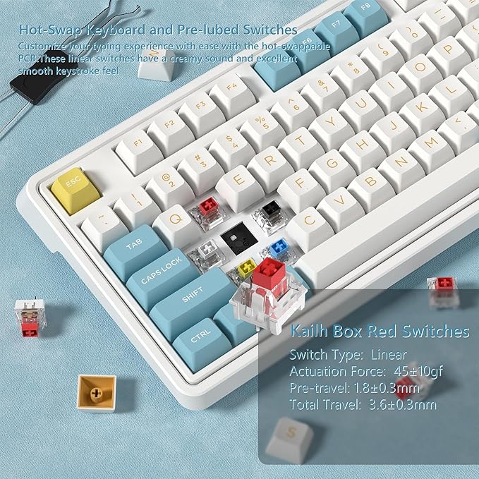 CMK98 Wireless Mechanical Gaming Keyboard with Number Pad, Tri-Mode Hot Swappable, 99 Key Custom Keyboard, Linear Switches, Gasket Creamy, RGB for Win/MAC