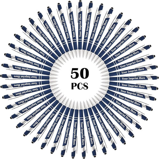 Up to 500 Pcs Custom Pens Bulk | Rainbow of Colors | Soft-Touch Metal Black Ink Personalized with Name or Message (Dark Blue, 50)