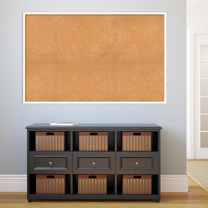 Amanti Art Natural Cork Board for Wall, 35x55 Vision Board with White Frame, Oversize Corkboard Office Decor for Home Organization, Modern Corkboard Pinboard to Display Items for Home Organization in