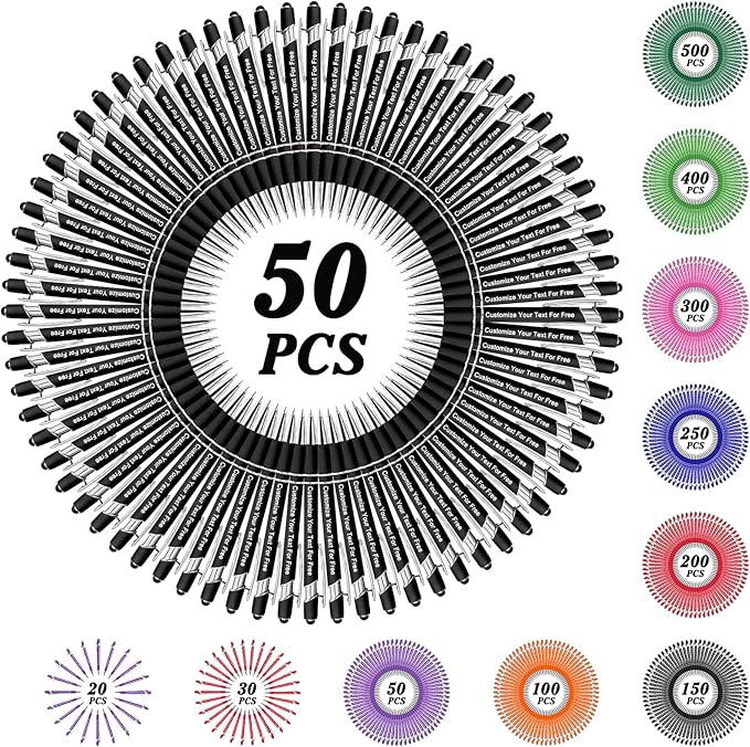 Max 500 Pcs Personalized Pens Bulk, Custom Pens with Free Engraving, Customized Stylus Tip Ballpoint Pen with Your Name Massage Text for School Office Business Graduation Anniversaries-50 Packs