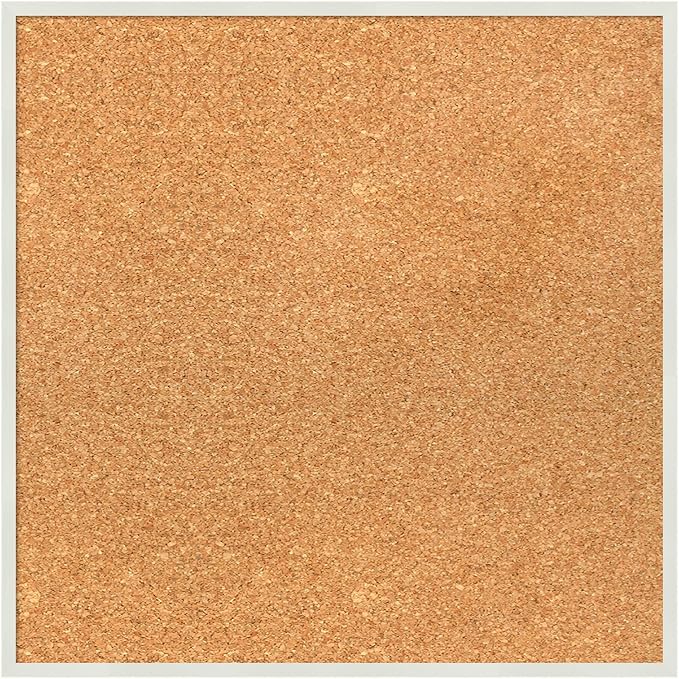 Amanti Art Natural Cork Board for Wall, 19x19 Vision Board with White Frame, Small Corkboard Office Decor for Home Organization, Modern Corkboard Pinboard to Display Items for Home Organization in