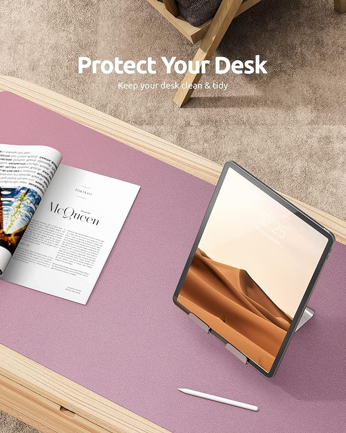YSAGi Leather Desk Protector, Office Mat, Large Mouse Mat, Non-Slip PU Leather Blotter, Laptop Pad, Waterproof Writing Pad for Office and Home (Pale Mauve, 31.5" x 15.8")