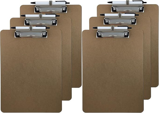 Pen Holder Clipboard, Letter Size, Low Profile Clip, Hardboard, 6-Pack (Pen Included)
