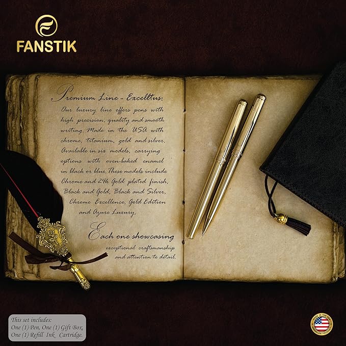 Customized Gold Luxury ballpoint pen (Made In USA) fancy gift set for women, Real 24K Gold Plating, Professional executive pen gift set for men (Lux Custom-BallPoint Gld)