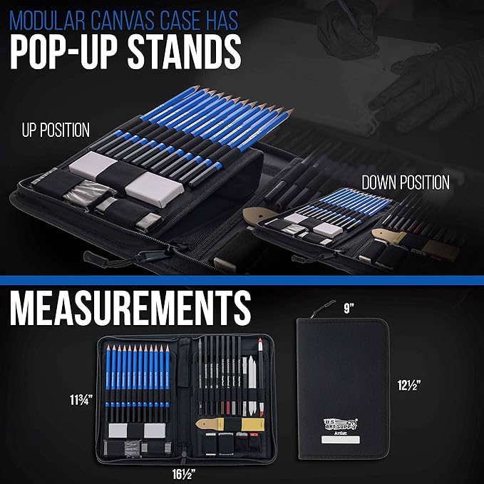 U.S. Art Supply 44-Piece Drawing & Sketching Art Set with 4 Sketch Pads (242 Paper Sheets) - Professional Artist Kit, Graphite, Charcoal, Pastel Pencils & Sticks, Erasers - Pop-Up Carry Case, Student