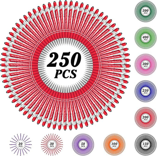 Max 500 Pcs Personalized Pens Bulk, Custom Pens with Free Engraving, Customized Stylus Tip Ballpoint Pen with Your Name Massage Text for School Office Business Graduation Anniversaries-250 Packs