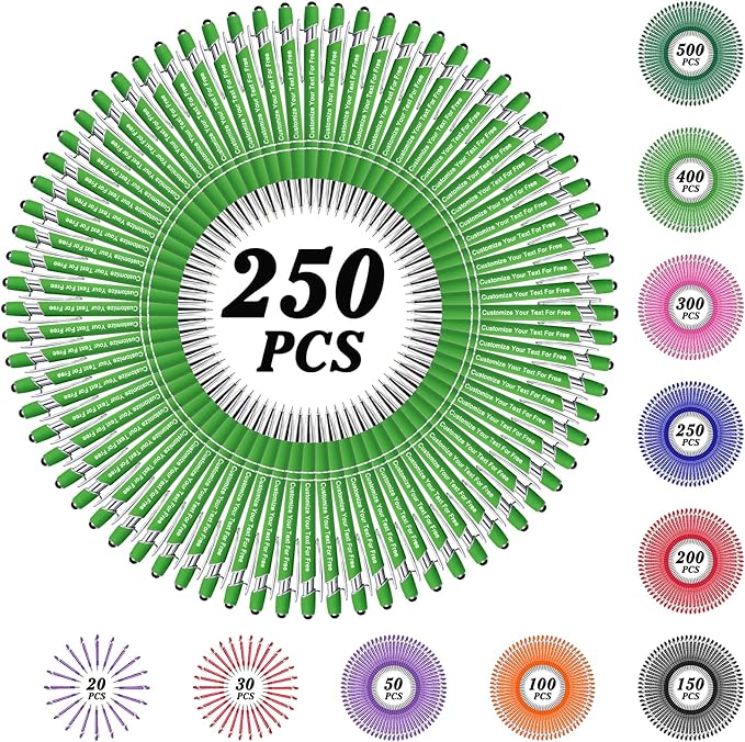 Max 500 Pcs Personalized Pens Bulk, Custom Pens with Free Engraving, Customized Stylus Tip Ballpoint Pen with Your Name Massage Text for School Office Business Graduation Anniversaries-250 Packs