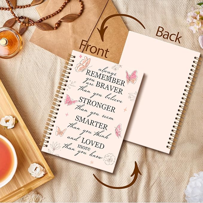 OINDADE Motivational Butterfly Notebook Journal, Inspirational Gifts Pink Spiral Notebook, You are Brave Motivational Notebooks Gifts for Women Girls, Positive Gifts School Office Supplies, 6x8.2In