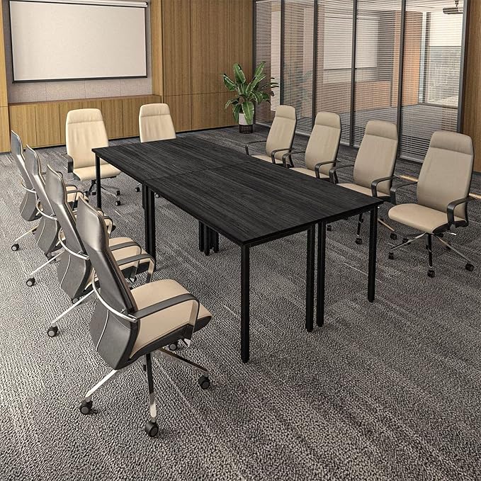 Bonzy Home Conference Tables 8ft Office Computer Desk for Meeting Room Study Writing Printer Podcast Table Save Space Design for 10 People Modern Black 4PCS (94.4"x47.2"x29.5", Black)