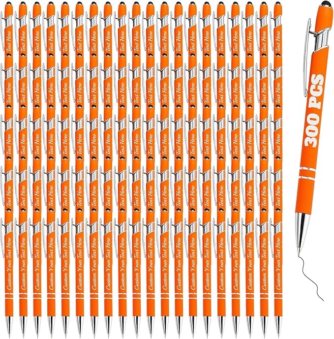 Personalized Pens Bulk 300 with Name Custom Engraving Ballpoint Pens with Stylus Tip Customized Smooth Writing Pens Personalized Gifts for Anniversary Birthday or Graduation(Orange,Black Ink)