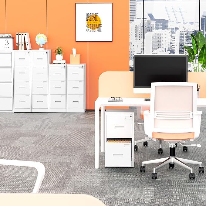 Crownland Lateral File Cabinet with 2 Drawers, 15" W Metal Lockable Office File Cabinets for Home Office- Stores Letter/Legal/A4/F4 Files(White)