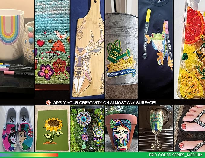 TOOLI-ART 22 Acrylic Paint Markers Paint Pens Pro Color Series Set 3mm Medium Tip for Rock Painting, Glass, Mugs, Wood, Metal, Glass Paint, Canvas, DIY. Non Toxic, Waterbased, Quick Drying (GREENS)