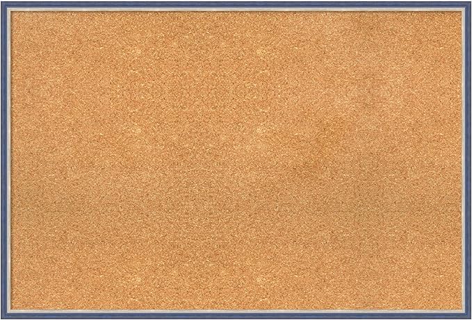 Amanti Art Natural Cork Board for Wall, 25x37 Vision Board with Blue Wood Frame, Large Corkboard Office Decor for Home Organization, Modern Contemporary Corkboard Pinboard to display items for home