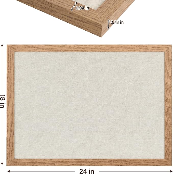 Cork Board Bulletin Board 18" x 24", Large Linen Corkboards with Frame for Walls, Cute Picture Display Pin Board Vision Board for Room School Office Bedroom 20 Pushpins Carbonized Black
