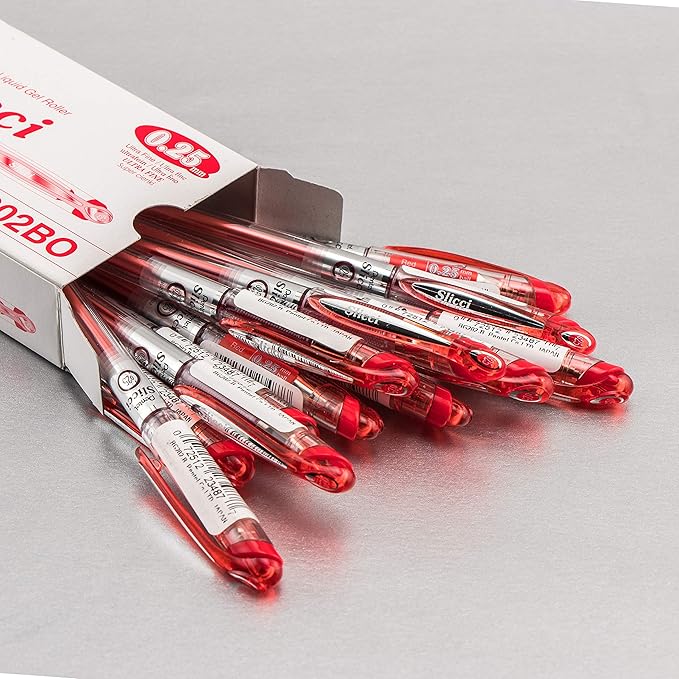 Pentel Arts Slicci 0.25 mm Extra Fine Gel Pen, Red Ink, Box of 12 (BG202-B)