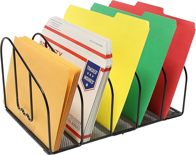 Deco Brothers File Sorter Organizer for Desk, 5 Sections, Black