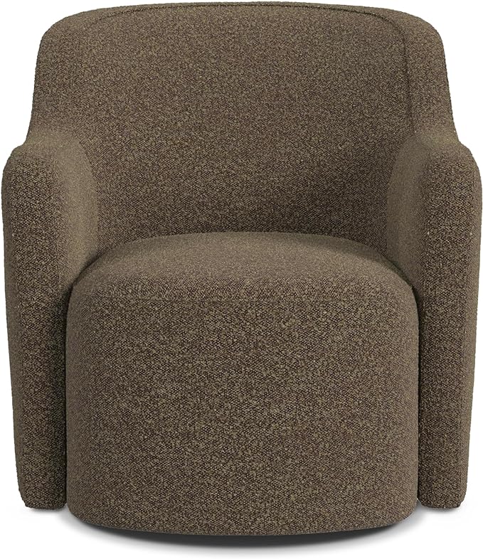Upholstered 360° Barrel Back Swivel Chair | Accent Chairs for Living Room & Bedroom | Decorative Home Furniture, Brown Boucle