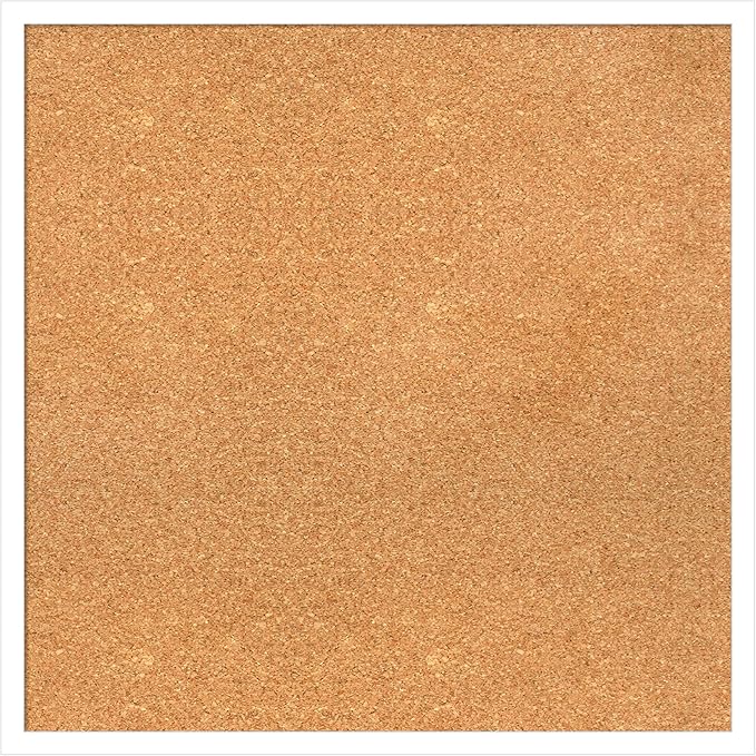 Amanti Art Natural Cork Board for Wall, 25x25 Vision Board with White Frame, Medium Corkboard Office Decor for Home Organization, Modern Corkboard Pinboard to Display Items for Home Organization in