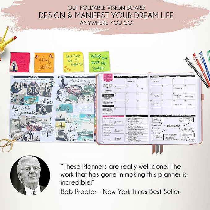 Law of Attraction Planner – Undated Hourly, Weekly & Monthly Goal Setting Planner, 12-Month to Increase Productivity | Life & Gratitude Journal, Include Foldable Vision Board, Gift Box & Stickers