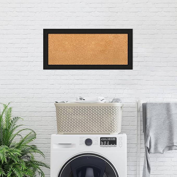 Amanti Art Natural Cork Board for Wall, 15x33 Vision Board with Black Wood Frame, Medium Corkboard Office Decor for Home Organization, Casual Corkboard Pinboard to display items for home organization